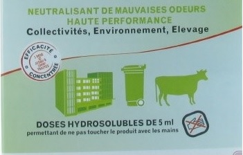 Destructeur d odeur haute performance, ideal pour la desodorisation des decharges publiques, des fosses septiques, des locaux poubelles,apres une deratisation avec odeur de decomposition
Dose d